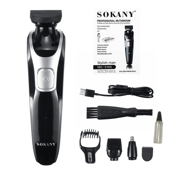 5 IN 1 Men Electric Hair Trimmer Low Noise Shaver Cutter Clipper USB Rechargeable Beard Body Groomer Kit