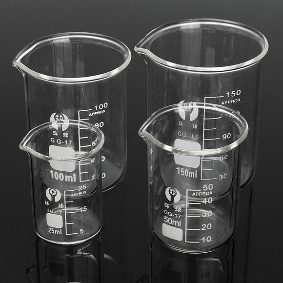 4Pcs 25ml 50ml 100ml 150ml Beaker Set Graduated Borosilicate Glass Beaker Volumetric Mesuring Lab Glassware