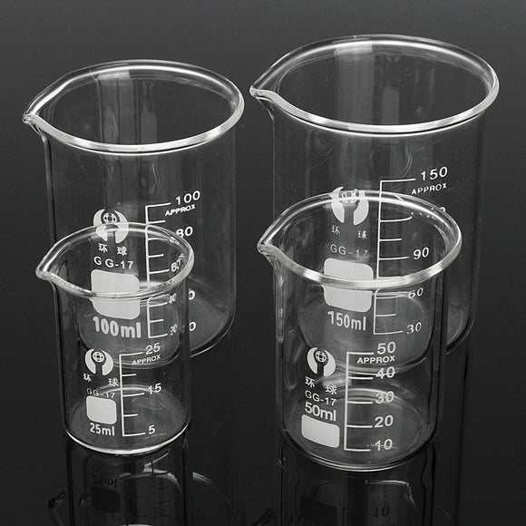 4Pcs Borosilicate Glass Beaker Volumetric Glassware For Laboratory