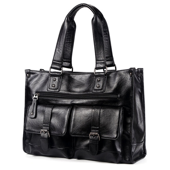 Men PU Leather Large Capacity Handbag Multifunctional Leisure Business Bag Briefcase