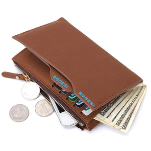 Men Pu Leather Zipper Credit Card Wallet Coolest Short Wallet with 11 Card Slots