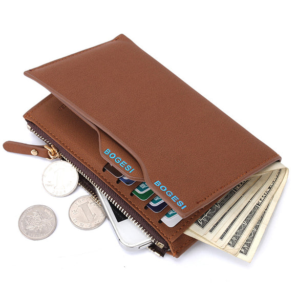 Men Pu Leather Zipper Credit Card Wallet Coolest Short Wallet with 11 Card Slots