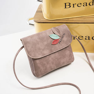 Women PU Leather  Retro Three Leaves Phone Bag  Crossbody Bag Shoulder Bag