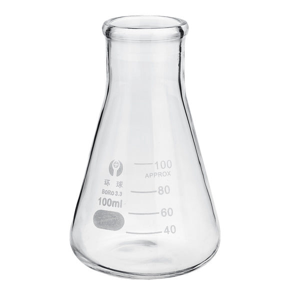 100mL Lab Glass Erlenmeyer Conical Flask Bottle w/ Rim Borosilicate Laboratory Glassware