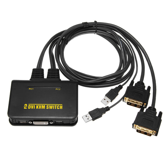 2 Port USB2.0 DVI-D KVM Switch Switcher Dual Monitor Keyboard Mouse Switcher