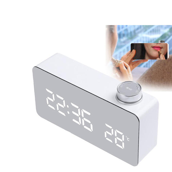 DecBest Beauty Mirror Knob Alarm Clock Personality Creative Thermometer Bedside Clock LED Luminous Student Clock