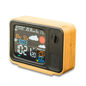 Digital USB Wifi Weather Forecast Station Desk Bamboo Alarm Clock Temperature Humidity APP Control