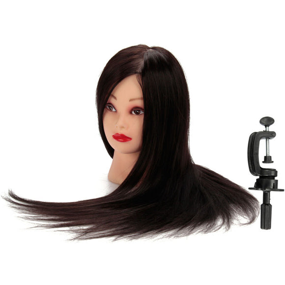 50% Black Real Human Hair Training Head Hairdressing Cutting Practice Mannequin Model Clamp Holder