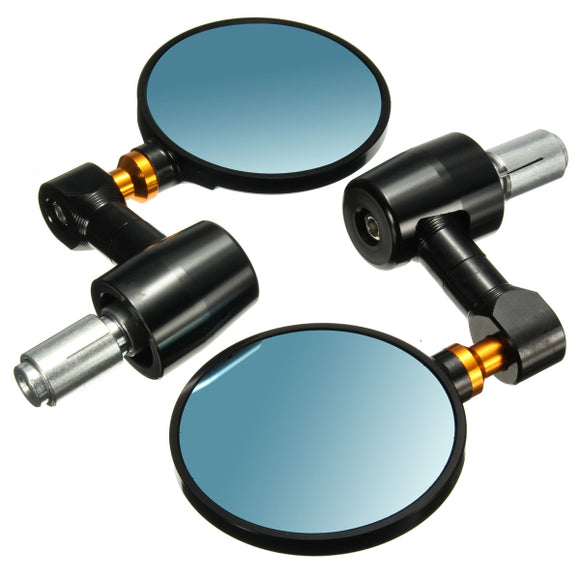 22mm/0.87in Motorcycle Handlebar End Rear View Side Rear View Mirror CNC Aluminum Pair Black