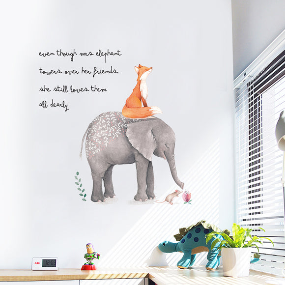 Miico Creative Colorful Cartoon Elephant Fox PVC Removable Home Room Decorative  Decor Sticker