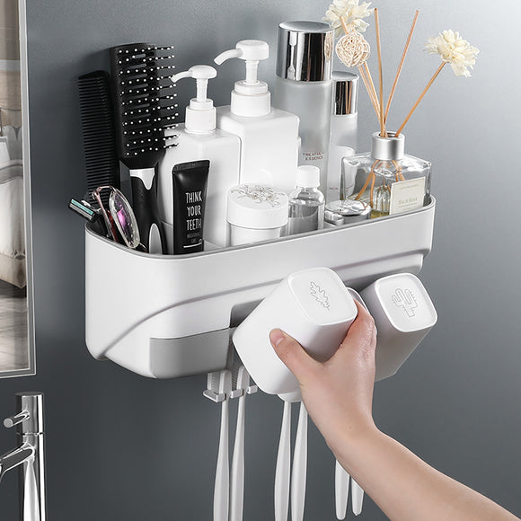 Creative Toothbrush Holder Magnetic Adsorption Inverted Cup Wall Mount Toothpaste Squeezer Family Set