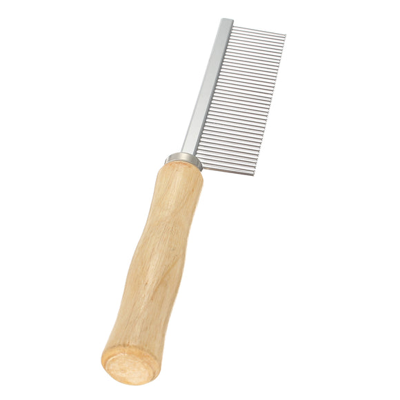 Metal Teeth Grooming Hair Comb Brush Fur Rake Tool Wooden Handle