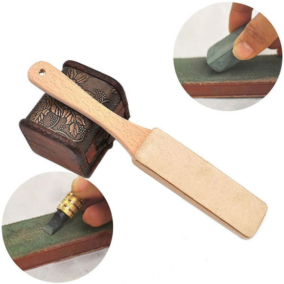 Wood Handle Leather Sharpening Strop for Razors Knives Polish Compound
