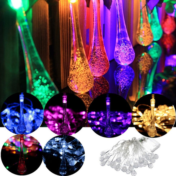 30 LED Solar Powered Raindrop Fairy String Light Outdoor Xmas Wedding Garden Party Decor