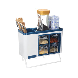 Kitchen Storage Rack Wall-mounted Cutlery Holder Towel Hanger Seasoning Storage Drawer Organizer