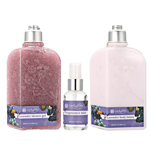 Lavender Shower Scrub Body Lotion Cream Fragrance Mist Skin Protector Moisturizer Restore Elasticity