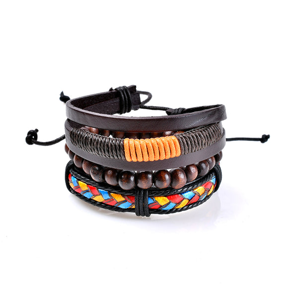 3 Pcs Men's Bracelet Bohemian Bead Leather Colorful Braided Bracelet for Men Fashion Gift