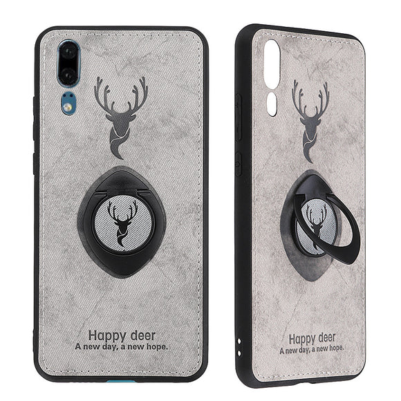 Bakeey Happy Deer Ring Holder Bracket TPU+PU Leather Protective Case For Huawei P20