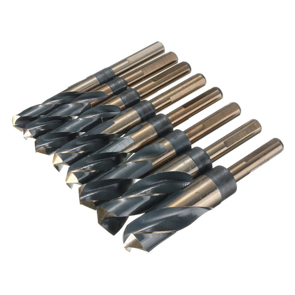 Drillpro 8pcs 1/2 Inch Shank HSS 4241 Twist Drill Bit Set 9/16 to 1 Inch Twist Drill for Wood Metal