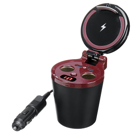 12-24V 80W Dual USB Universal QI Wireless Charging Cup Car Charger