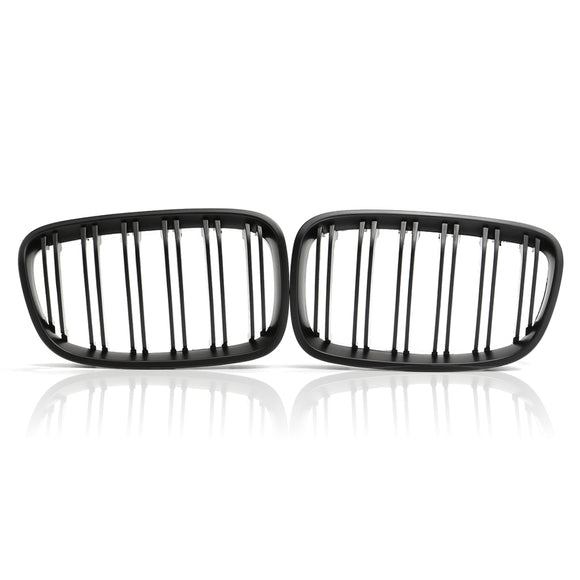 One Pair Matt Black Front Bumper Grille Double Slat For BMW F20 1 Series 2010-2014