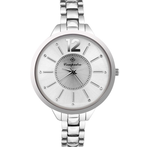 COMPADRE 3004L Casual Style Female Watch Thin Silver Rhinestone Crystal Quartz Watch