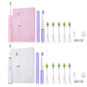 i2care Electric Sonic Toothbrush Set Li-Ion Battery Rechargeable Inductive Charging Toothbrush IPX7 Waterproof W/ 6 Toothbrush Head + Mini Toothbrush
