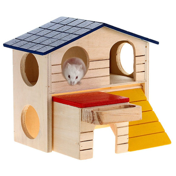 Wooden Bed House Cave Two-layer Villa for Small Animal Hamster Rat Pet Bed