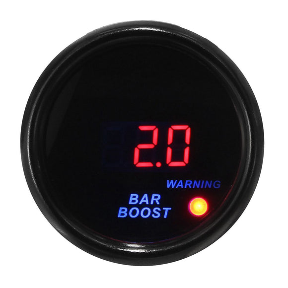 2 52mm -1~2 BAR Turbocharger Boost Gauge Digital LED Display Black Face Car Meter with Sensor