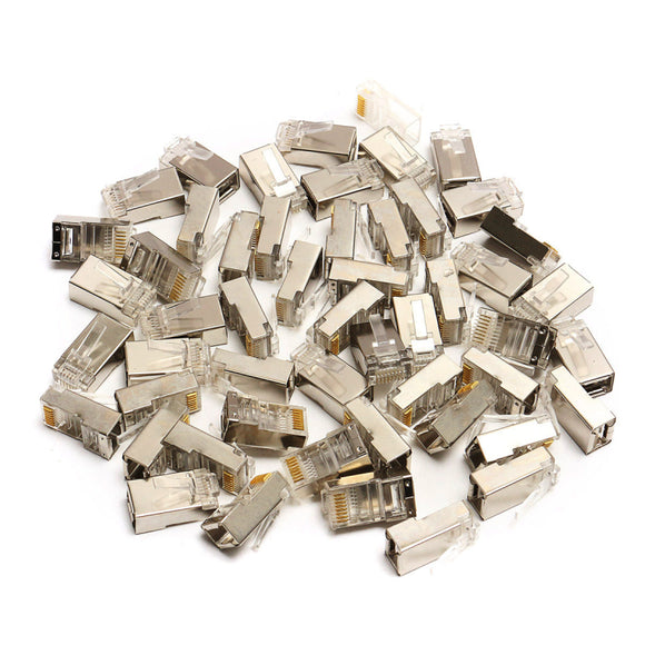 50PCS RJ45 Cat5E 8P8C Shielded Stranded Crimp Modular Plug Connector