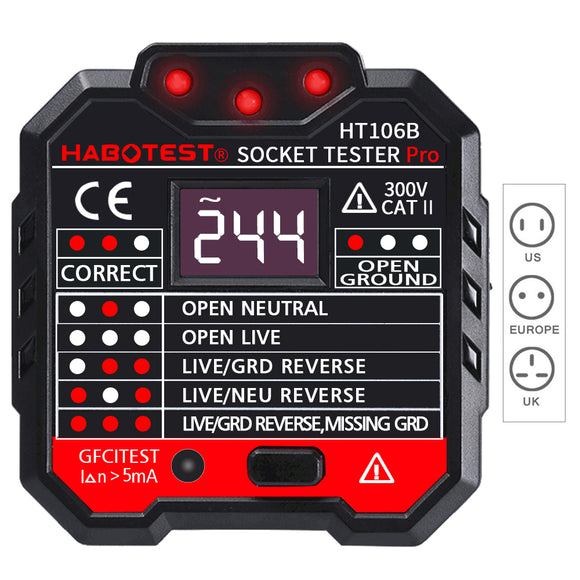 DANIU HT106B Socket Outlet Tester Circuit Polarity Voltage Detector Wall Plug Breaker Finder RCD Test