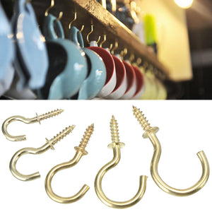 20pcs Brass Plated Cup Mug Hooks Shouldered Screws Hanging Hat Coat Peg Hanger