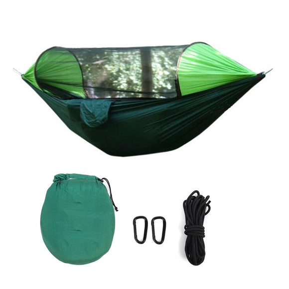 290x145cm Outdoor Camping Hammock Automatic Quick Open Mosquito Net Rain Cover Hanging Swing Bed Max Load 200kg