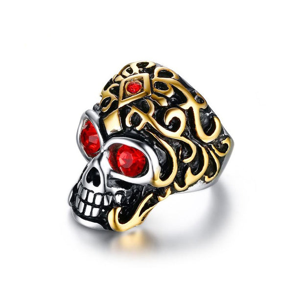 32mm Punk Titanium Steel Men's Jewelry Skull Rhinestone Finger Ring for Men