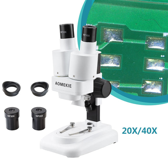 AOMEKIE 20X/40X Binocular Stereo Microscope with LED for PCB Solder Mobile Phone Repair Mineral Specimen Watching HD Vision