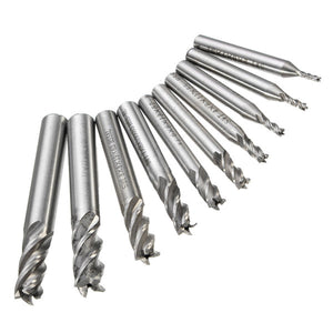 10pcs 2-10mm 4 Flute Milling Cutter HSS-Al  End Mill Cutter CNC Tool