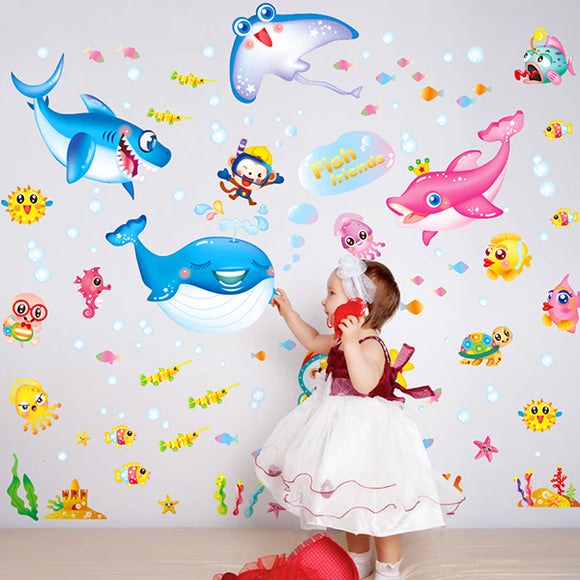 Cute Kids Cartoon Wall Sticker Colorful Under Water World Room Decor