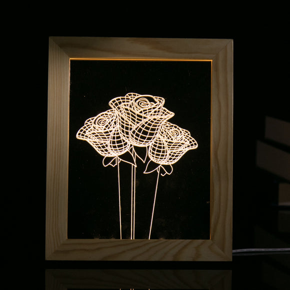 KCASA FL-723 3D Photo Frame LED Night Light Wooden Rose Decorative Christmas Gifts USB Lamp