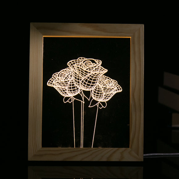 KCASA FL-723 3D Photo Frame LED Night Light Wooden Rose Decorative Christmas Gifts USB Lamp
