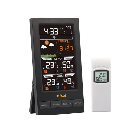 MISOL 2810-W1T Weather Station Wireless Outdoor Hygrometer Digital Thermometer mmHg Barometer Digital Hygrometer Alarm Clock Weather Forecast