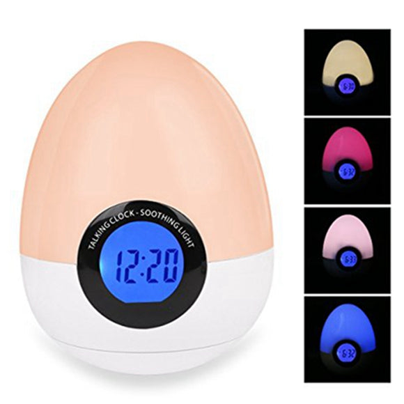 ARILUX Egg Shape Digital Alarm Clock LED Night Light Colorful Touch Dimmable Bedside Table Lamp