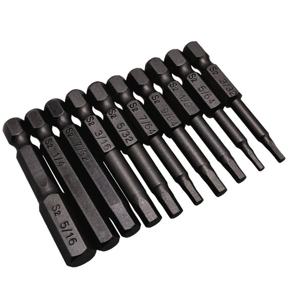 Drillpro 10pcs Screwdriver Set 50mm S2 Steel Black Hex Head Screwdriver Drill Bit Set