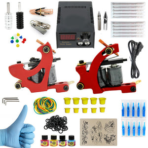 Tattoo Equipment Kit 2PCS Tattoo Machine Acessories Set Power Supply Needles Color Material