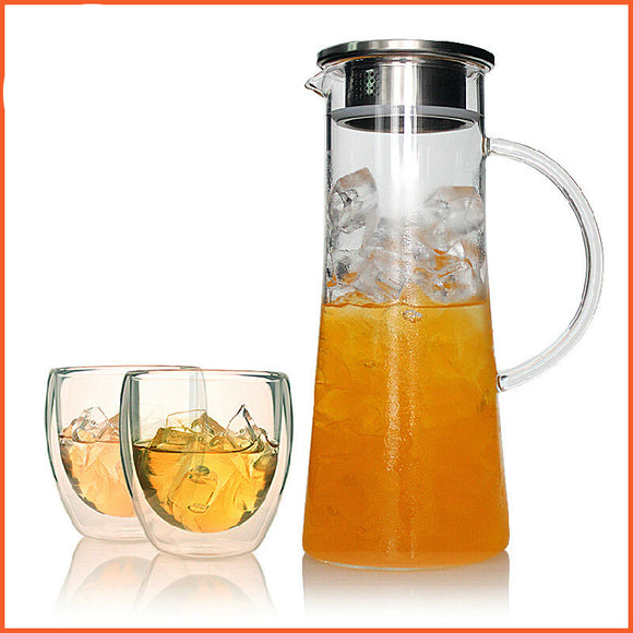 Glass Kettle Two-way Outlet Water Jug Heat Resistant Transparent Teapot Stainless Steel Strainer