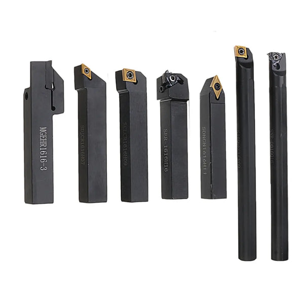 7Pcs 16mm Shank Lathe Turning Tool Holder Boring Bar CNC Tools Set With Carbide Inserts and Wrenches Hard Alloy