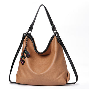 Brenice Women Solid Letter Pendant Handbag Shoulder Bag Large Capacity