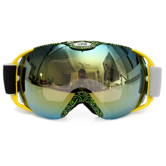 Motorcycle UV Spherical Dual Lens Snowboard Ski Goggles Glasses Yellow Green