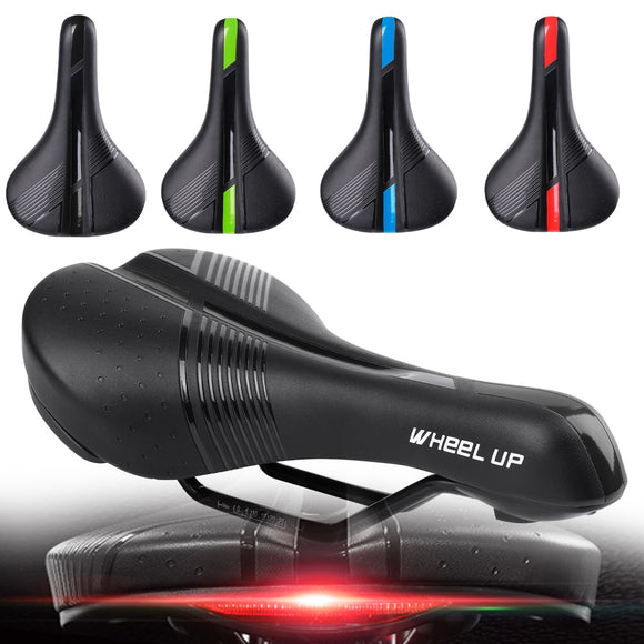 WHEEL UP Wide Soft Bicycle Saddle Seat Pad with Tail Light Comfort Cushion Rear Lamp