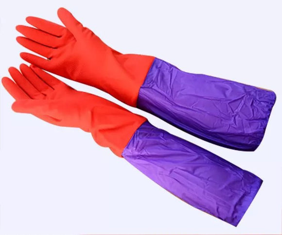 1Pair Add Velvet Extended Household Thickened Rubber Wash Glove