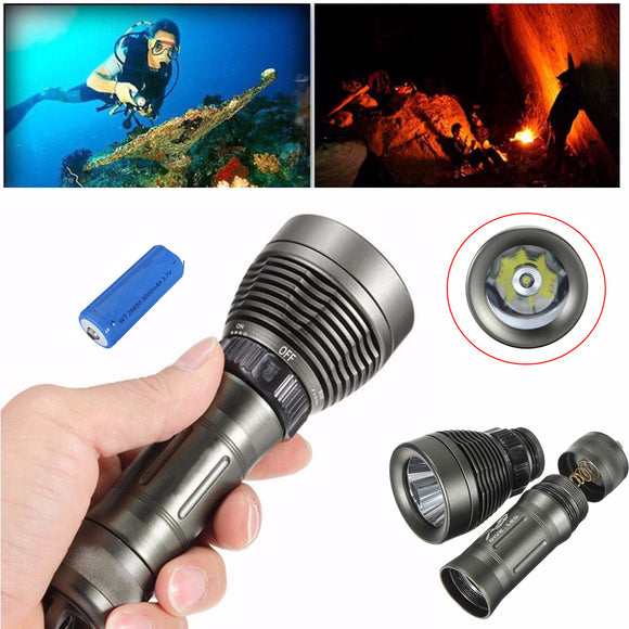 Elfeland T6 2600lm Underwater 80m Dive Light + 1Pcs 5000mAh 26650 LED Diving Flashlight Set